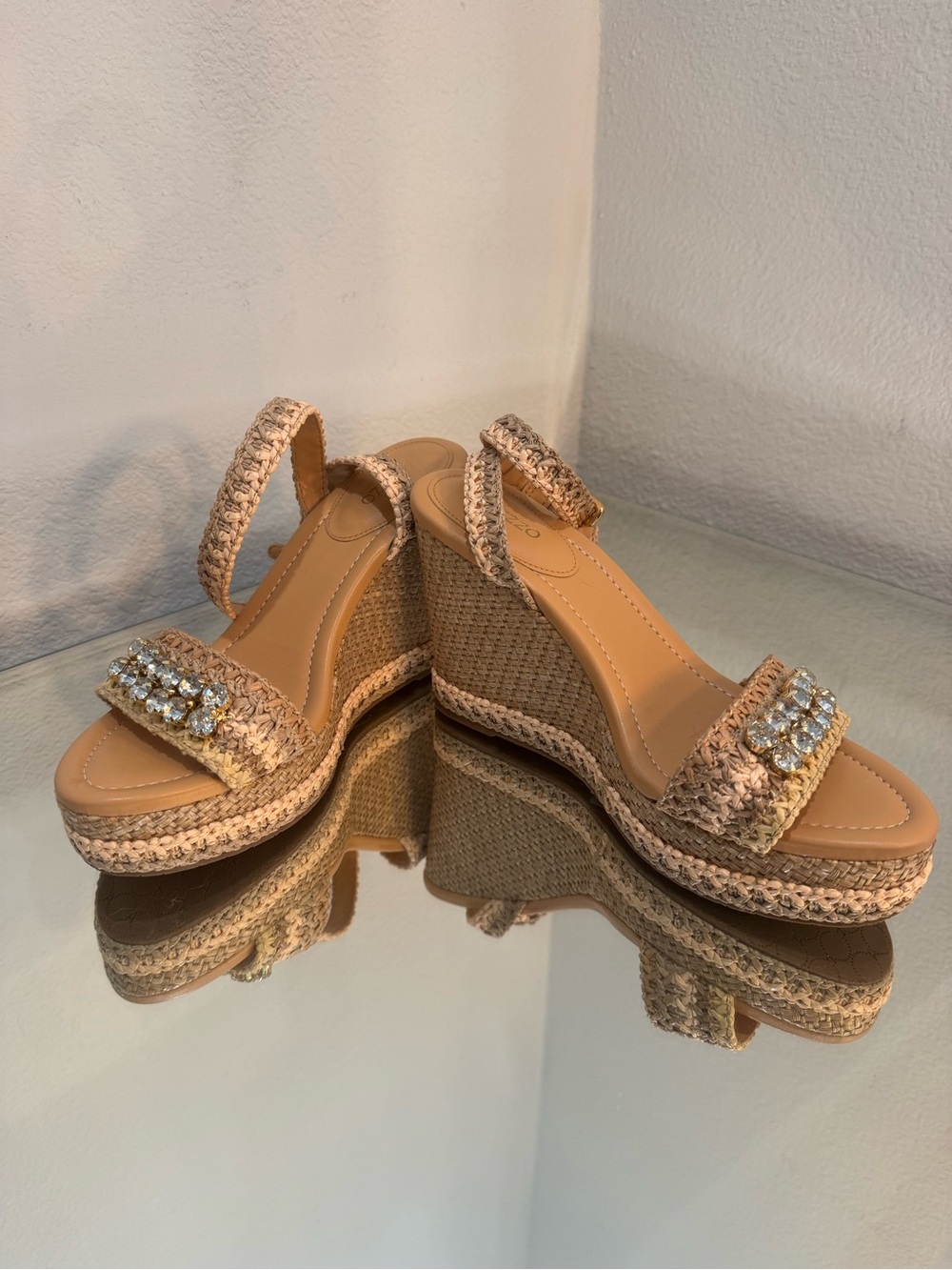 Natural Raffia Wedge Sandal with Embellished Toe Strap - Picture 4 of 10